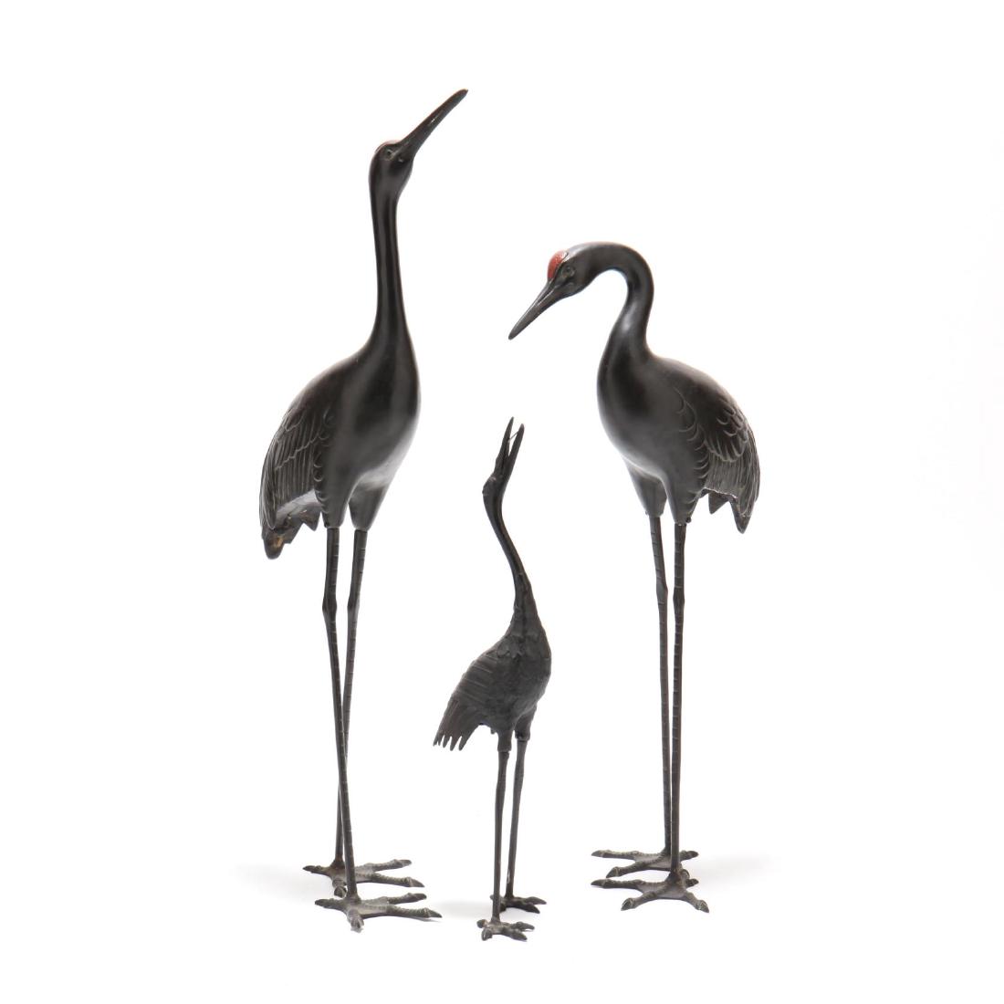 Three Japanese Bronze Crane Sculptures (1 of 5)
