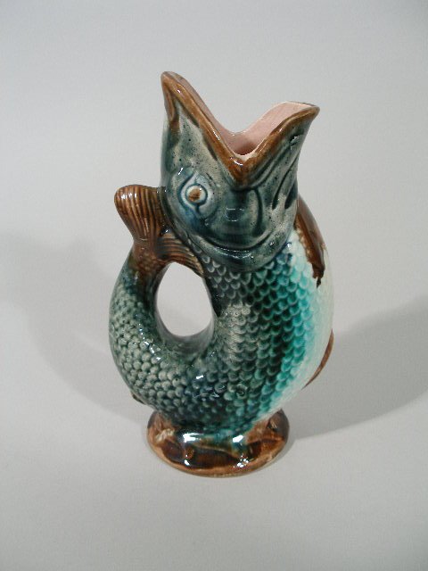 Majolica Fish Figural Pitcher, c. 1890's,