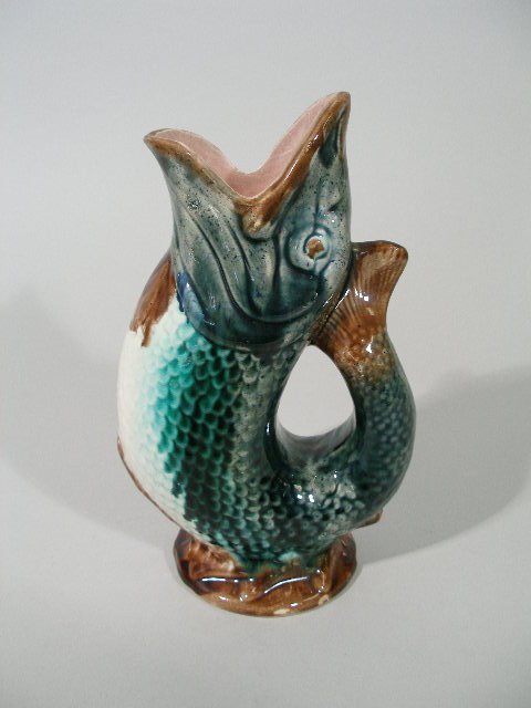 Majolica Fish Figural Pitcher, c. 1890's, - 2