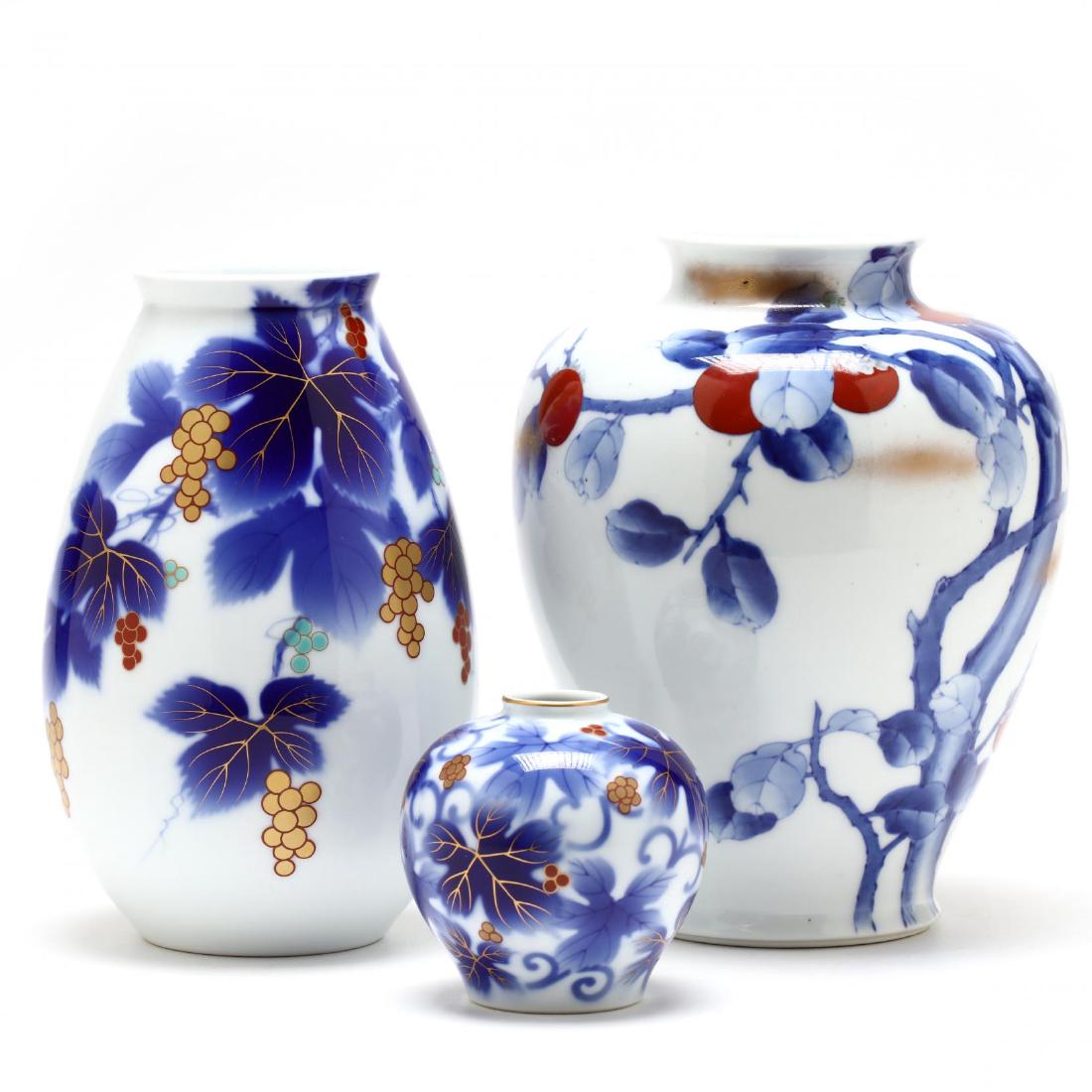 A Group of Three Japanese Fukagawa Porcelain Vases (1 of 6)
