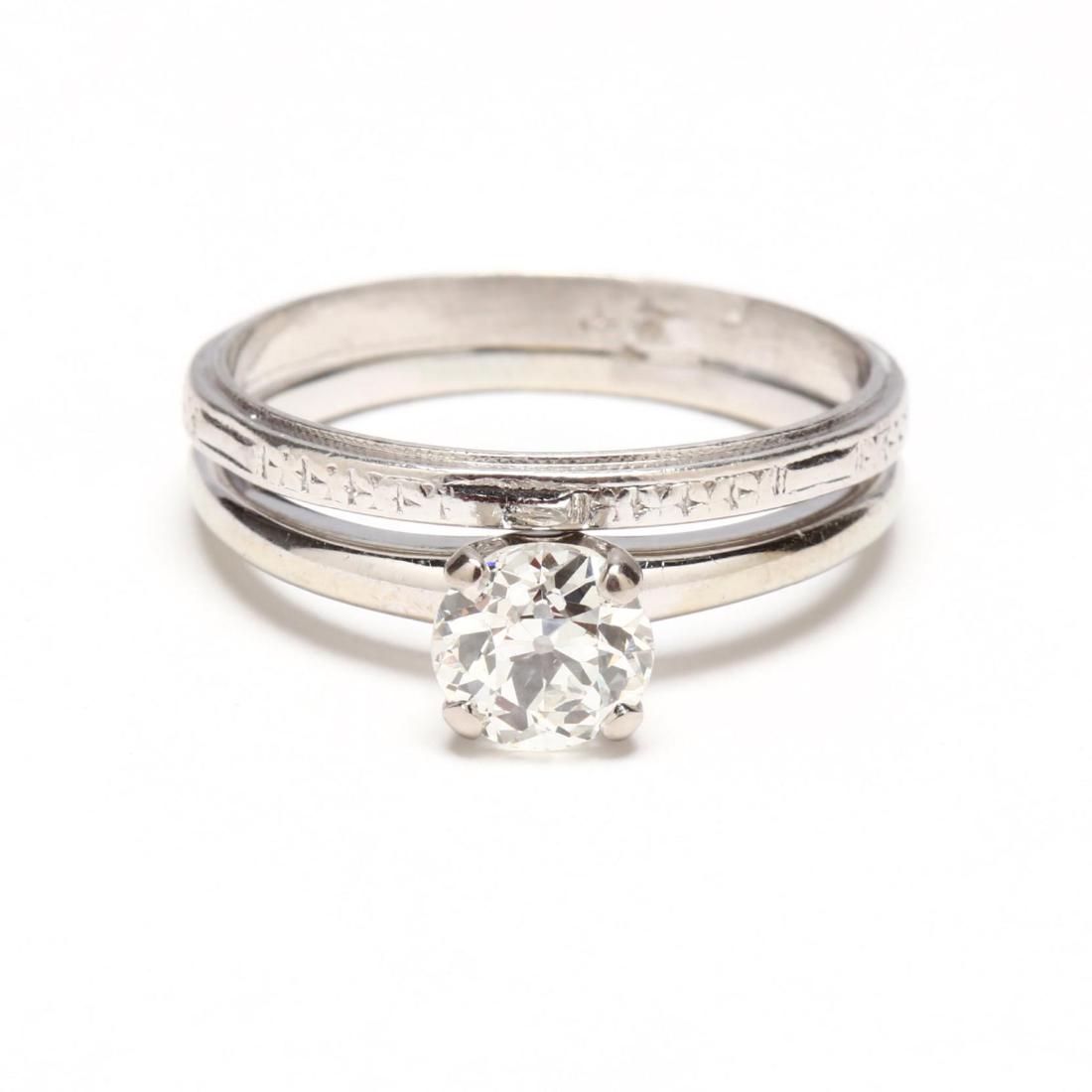 18KT White Gold Diamond Ring with Platinum Band (1 of 5)