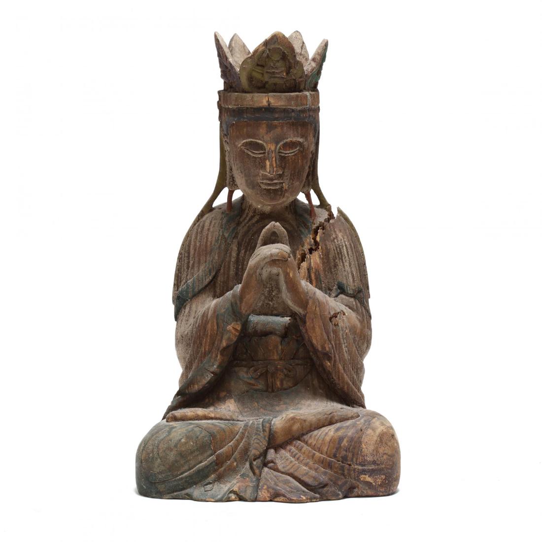 A Chinese Seated Carved Wooden Bodhisattva (1 of 6)