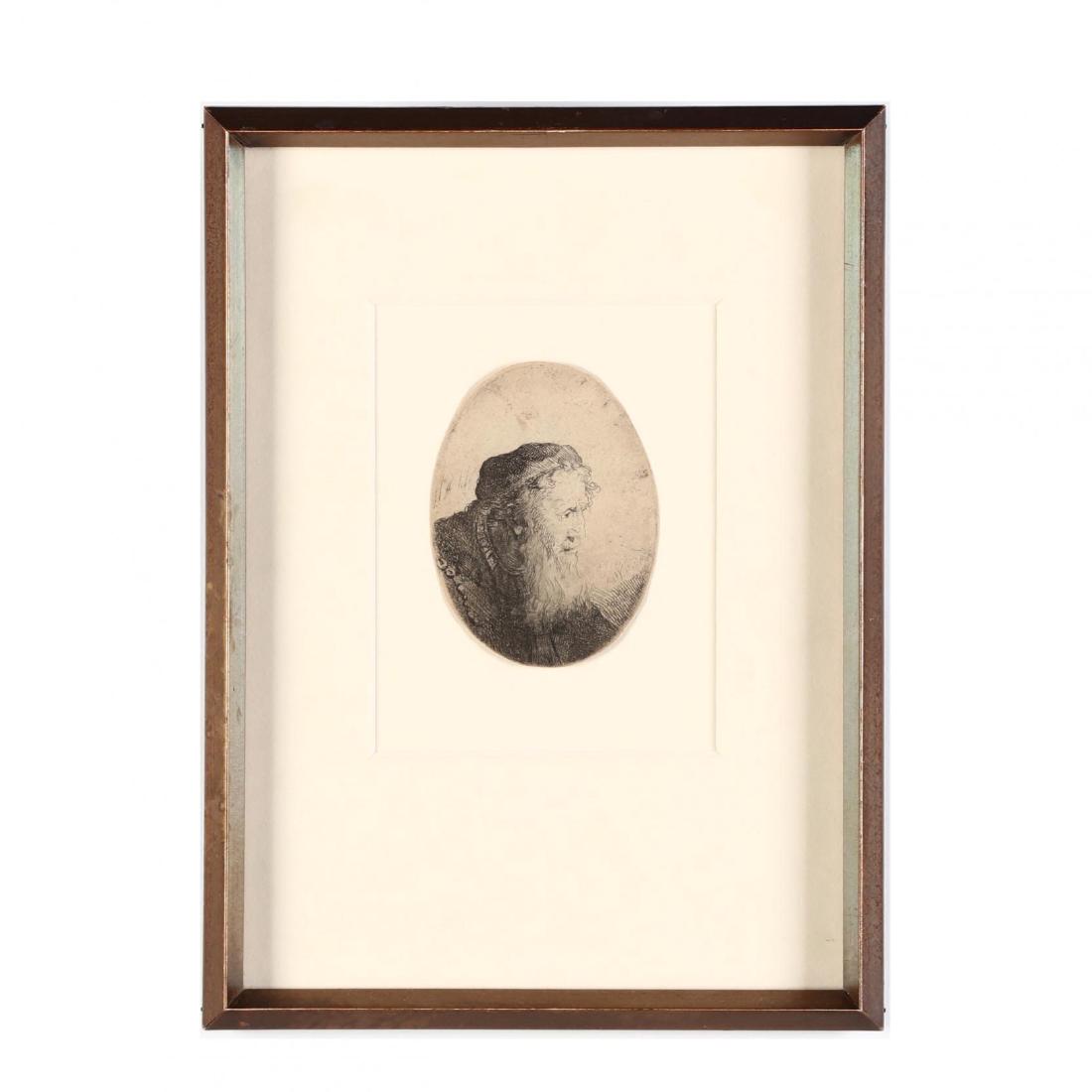 Ferdinand Bol (Dutch, 1616-1680), Bearded Old Man,: etching on laid paper, trimmed on the platemark, matted and framed. Sheet Size 3 x 2 1/4 in.; DOA 9 x 6 5/8 in. Additional high-resolution photos are available at LelandLittle.com