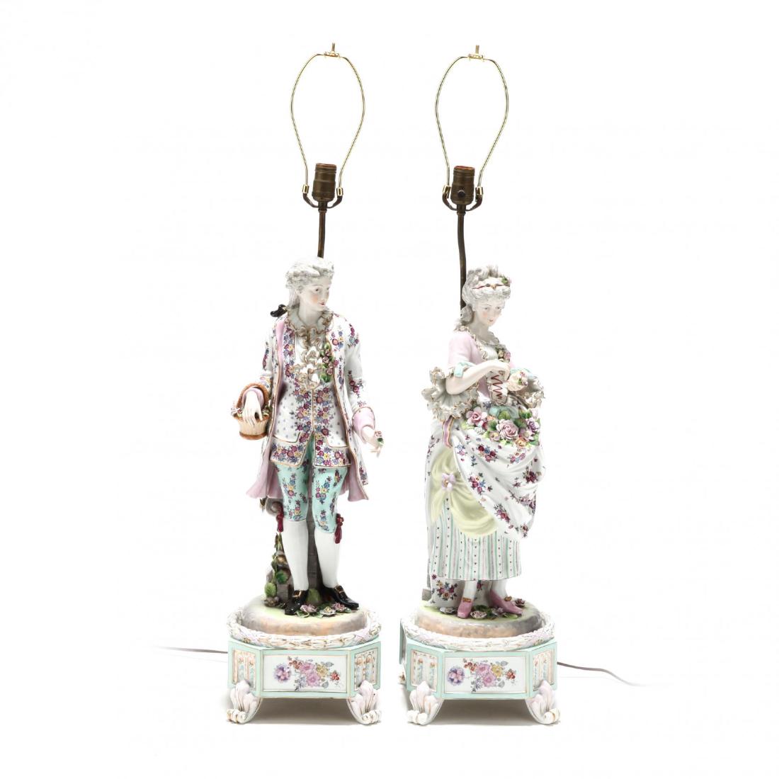 Pair of Large Painted Porcelain Figural Table Lamps (1 of 7)