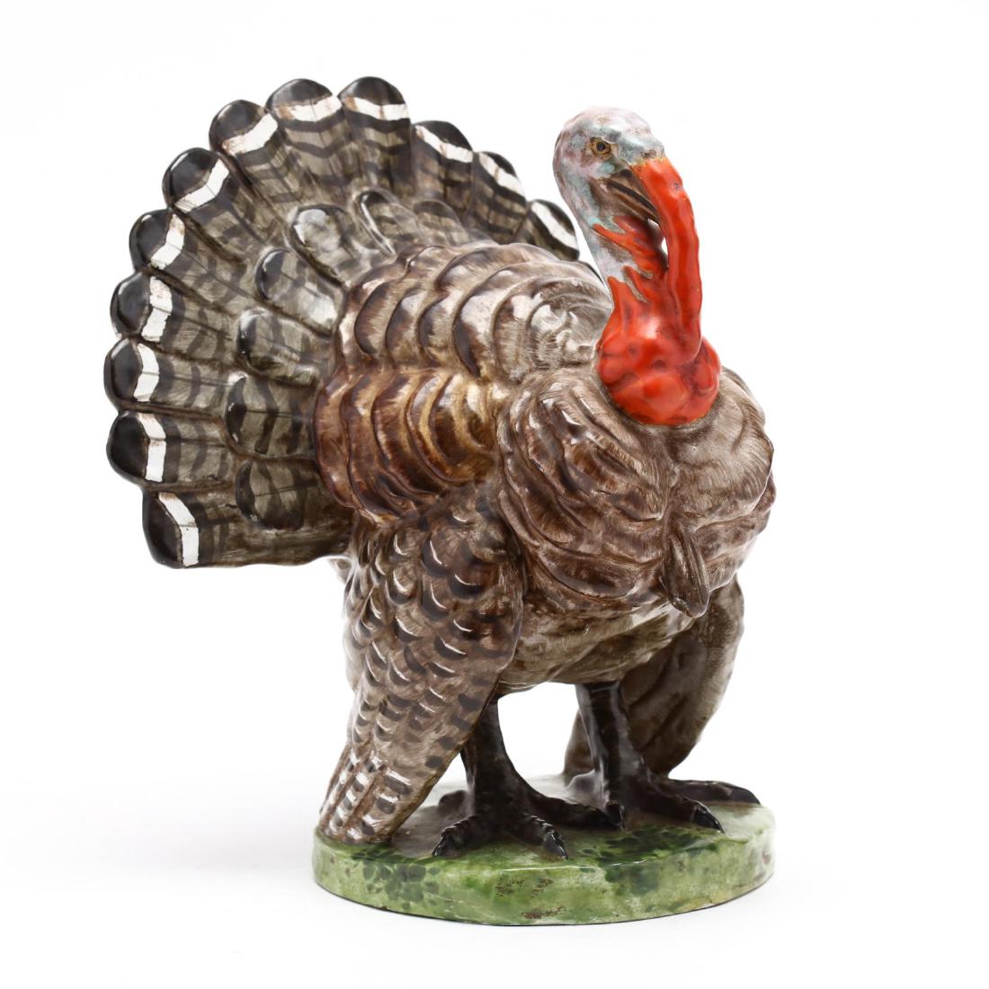 Vintage Porcelain Turkey: late 19th or early 20th century, in traditional form, signed, marked "11914/ A863/2." 8 x 6 in. From The Collection of the Late Stuart Walston and Doris Schaum Walston of Wilson, North Carolina Additi