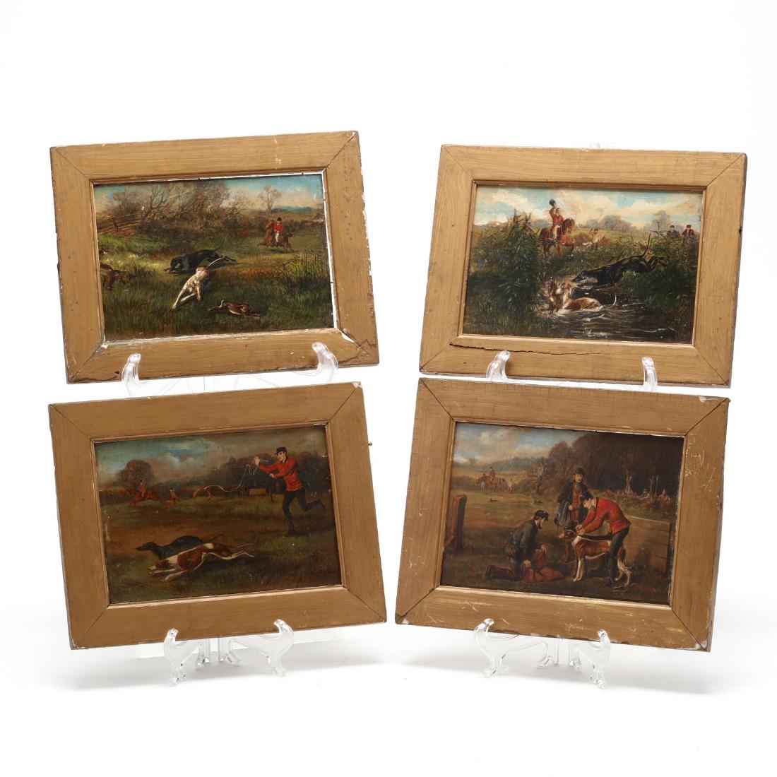 English School (19th Century), Group of Four Rabbiting (1 of 3)