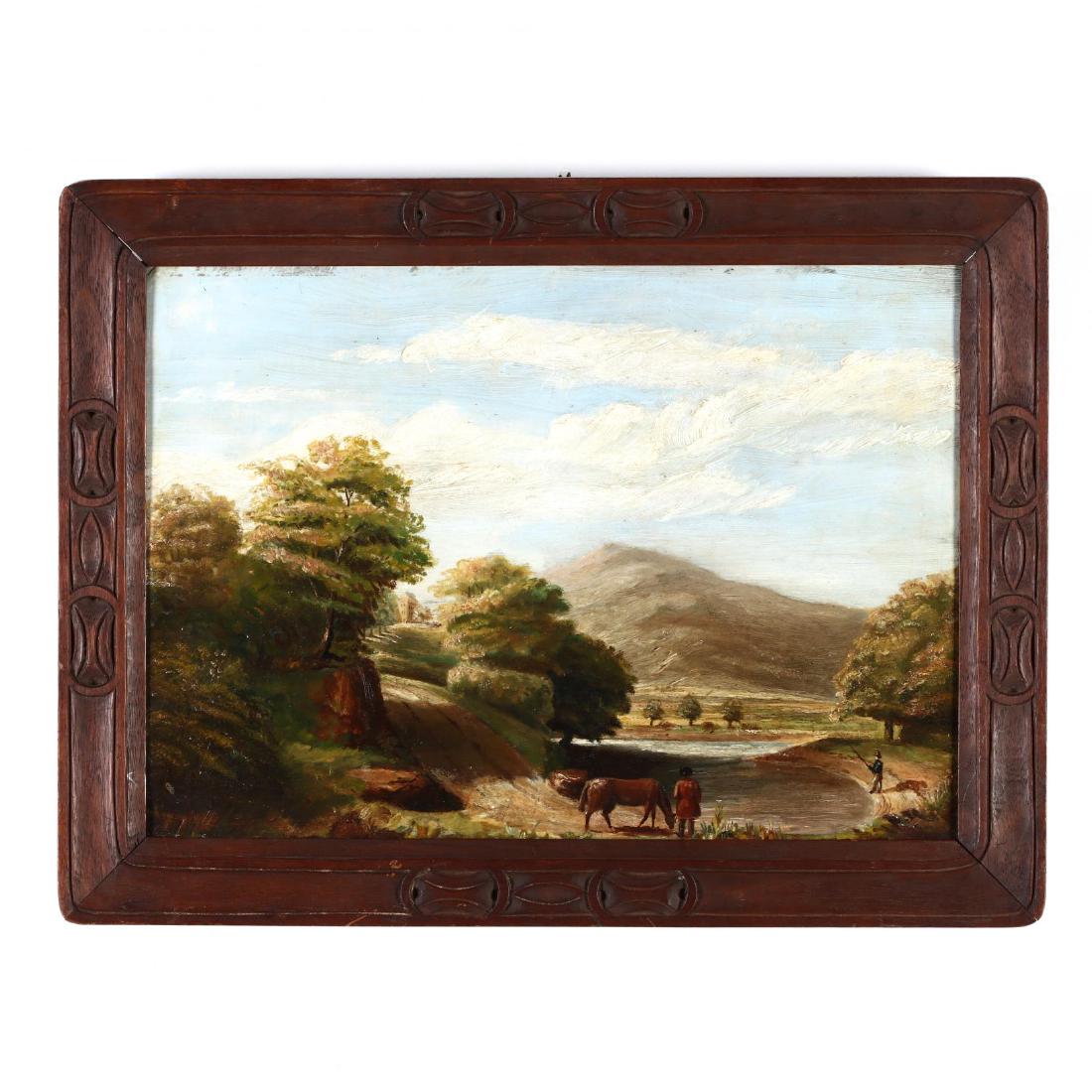 An Antique English Pastoral Landscape with Figures (1 of 2)