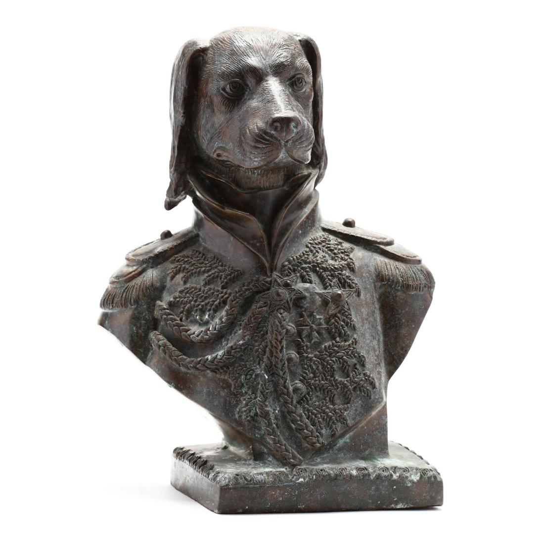 Maitland Smith Bronze Bust of a Dog in Military Dress (1 of 4)