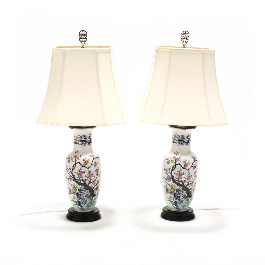 Pair of Chinese Export Style Porcelain Table Lamps (1 of 2)