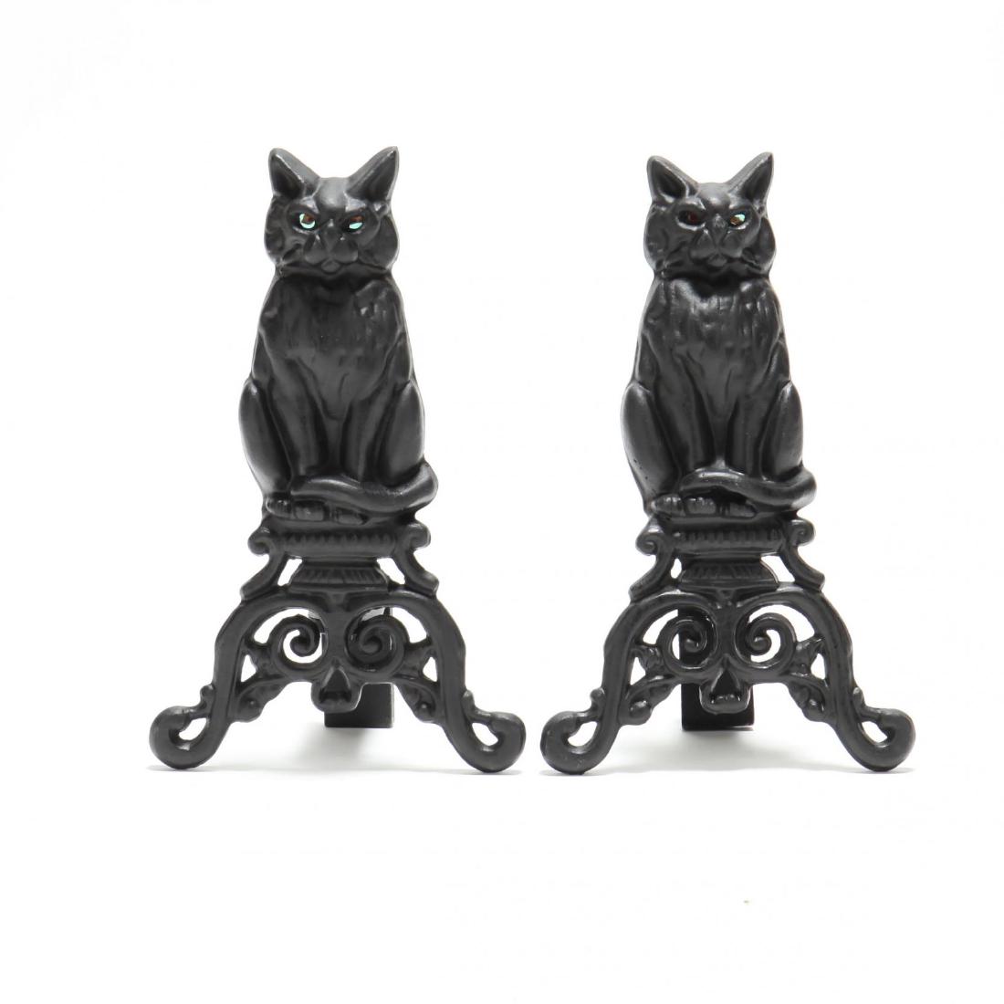 Pair of Cat Form Cast Iron Andirons (1 of 2)
