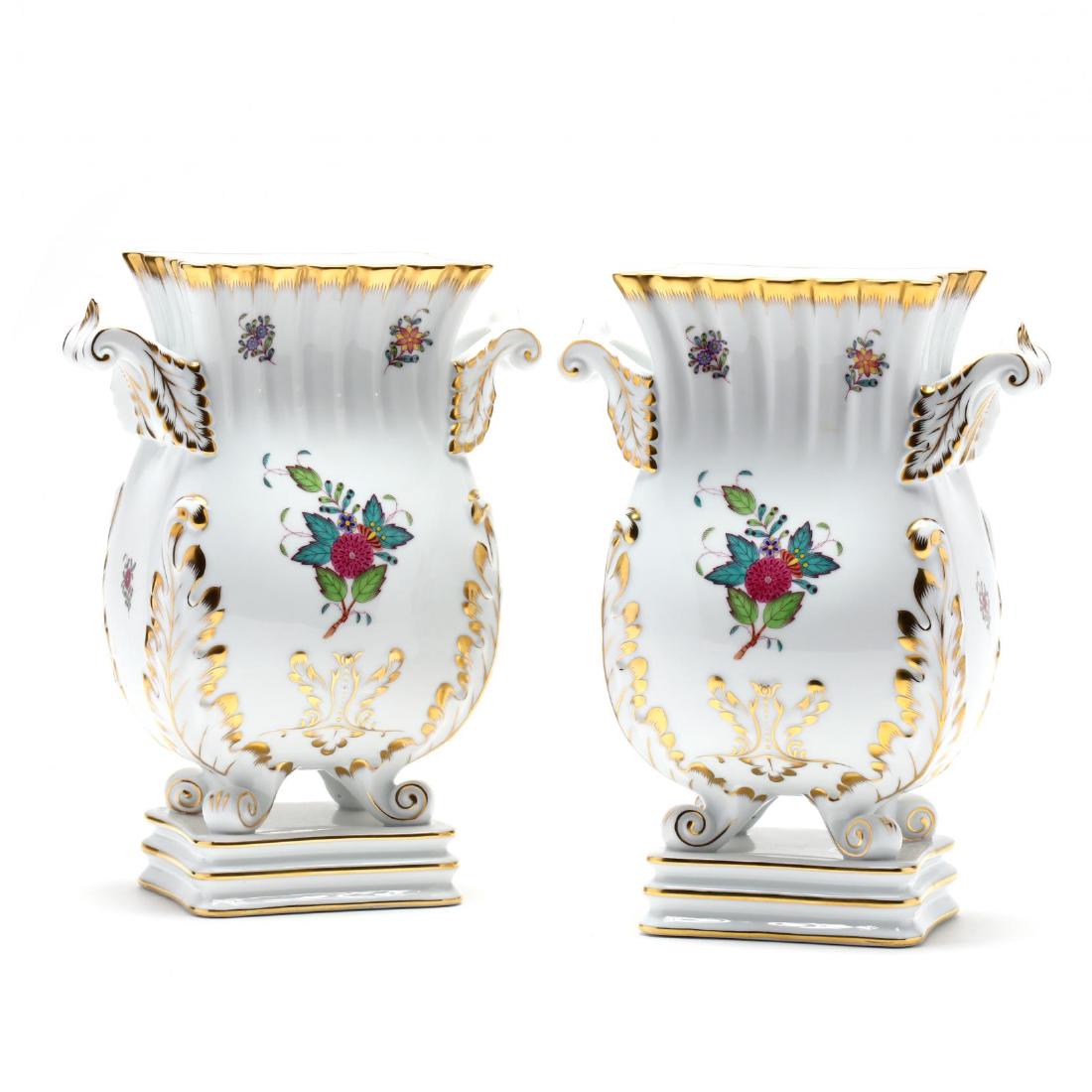 Herend, Pair of "Indian Basket" Square Mantle Vases (1 of 5)