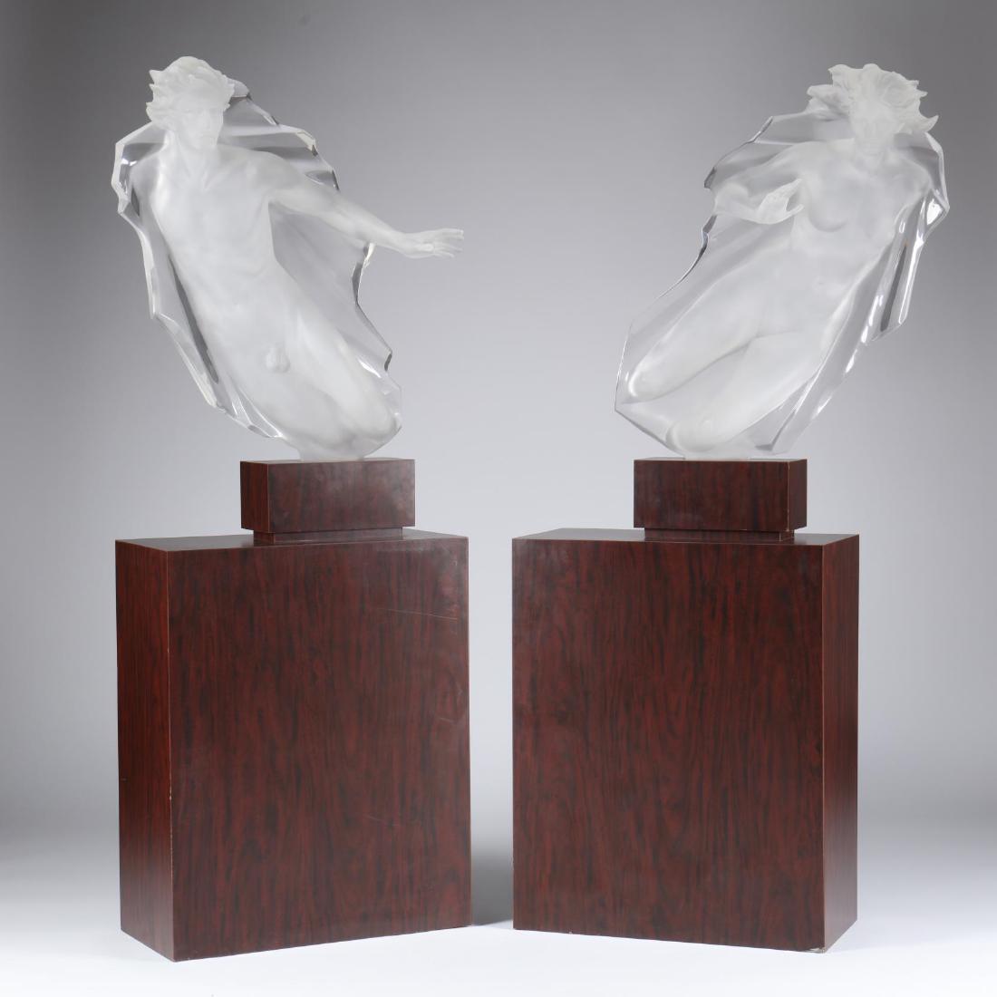 Frederick Hart (Washington, D.C./VA, 1943-1999),: 1983, numbers 36 from a limited edition of 50, in clear and frosted acrylic set in wood grain laminate plinths, each signed. DOA 65 x 24 x 12 in. Additional high-resolution photos are available at Le