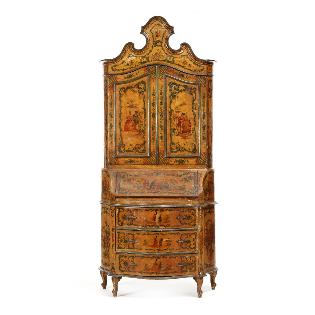 Venetian Paint Decorated Secretaire Bookcase (1 of 9)