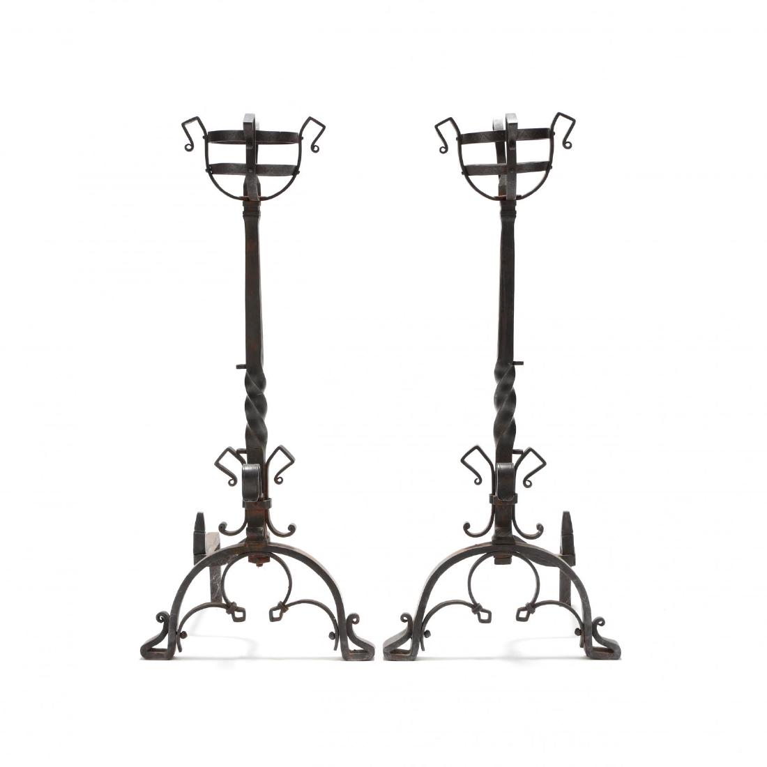 Pair of Monumental Continental Wrought Iron Andirons (1 of 4)