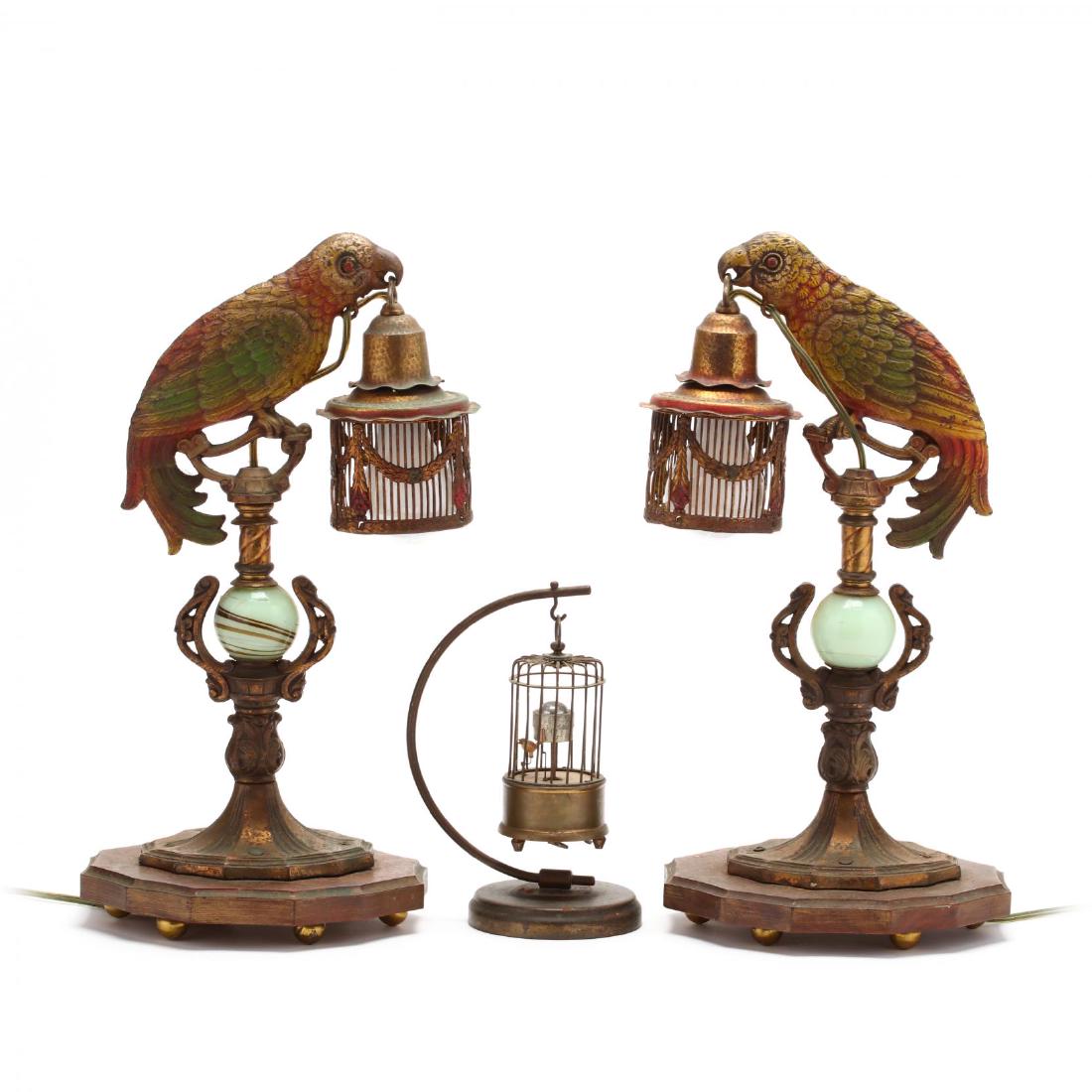 Pair of Art Deco Parrot Boudoir Lamps and an Automaton (1 of 6)
