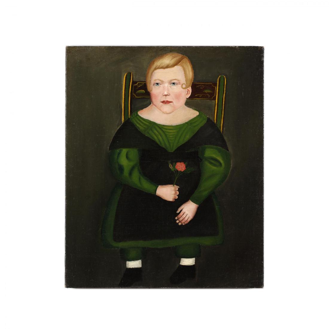 An Antique American Folk Art Painting of a Seated Boy (1 of 3)