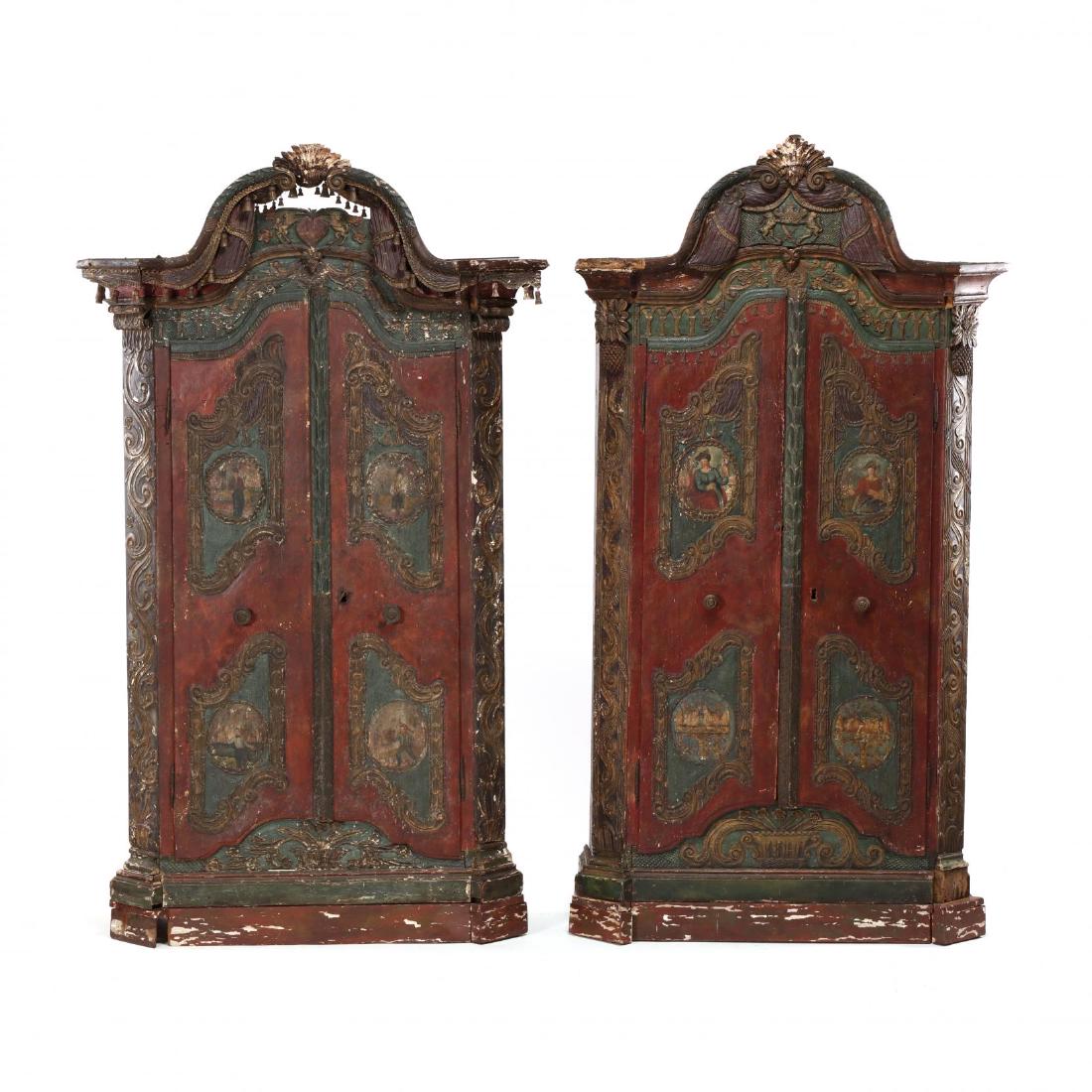 Near Pair of Continental Carved and Paint Decorated (1 of 10)