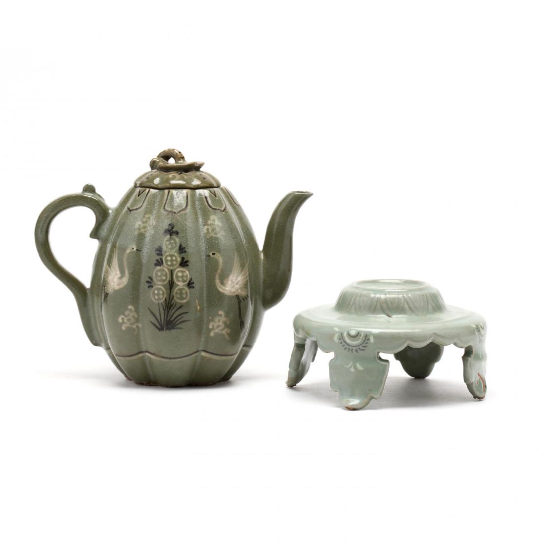 A Korean Celadon Ewer and Stand (1 of 5)