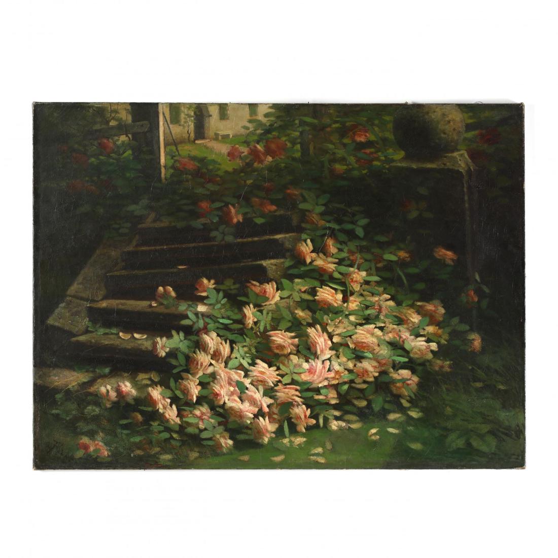 An Antique American School Painting of Roses in an (1 of 3)