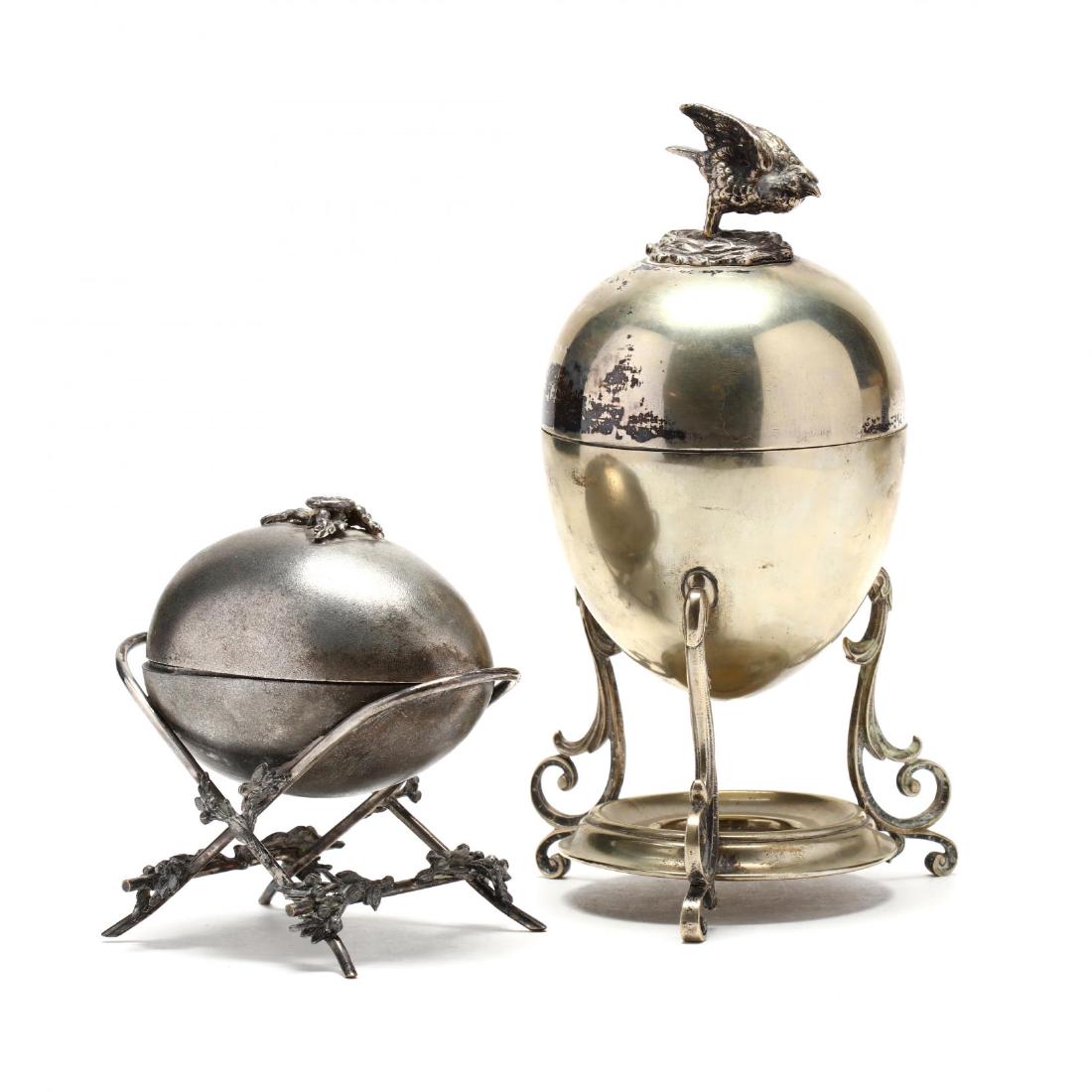 Two Antique Silverplate Egg Form Servers (1 of 5)