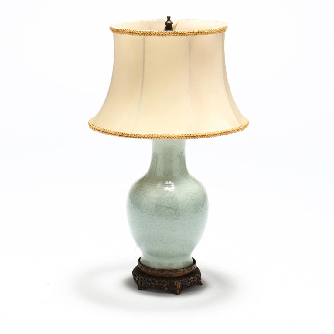 Incised Celadon Porcelain Table Lamp (1 of 4)