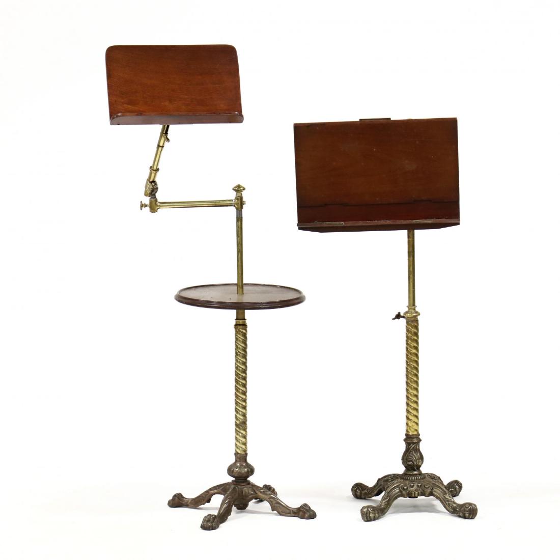 Two Similar English Brass and Mahogany Music Stands (1 of 6)