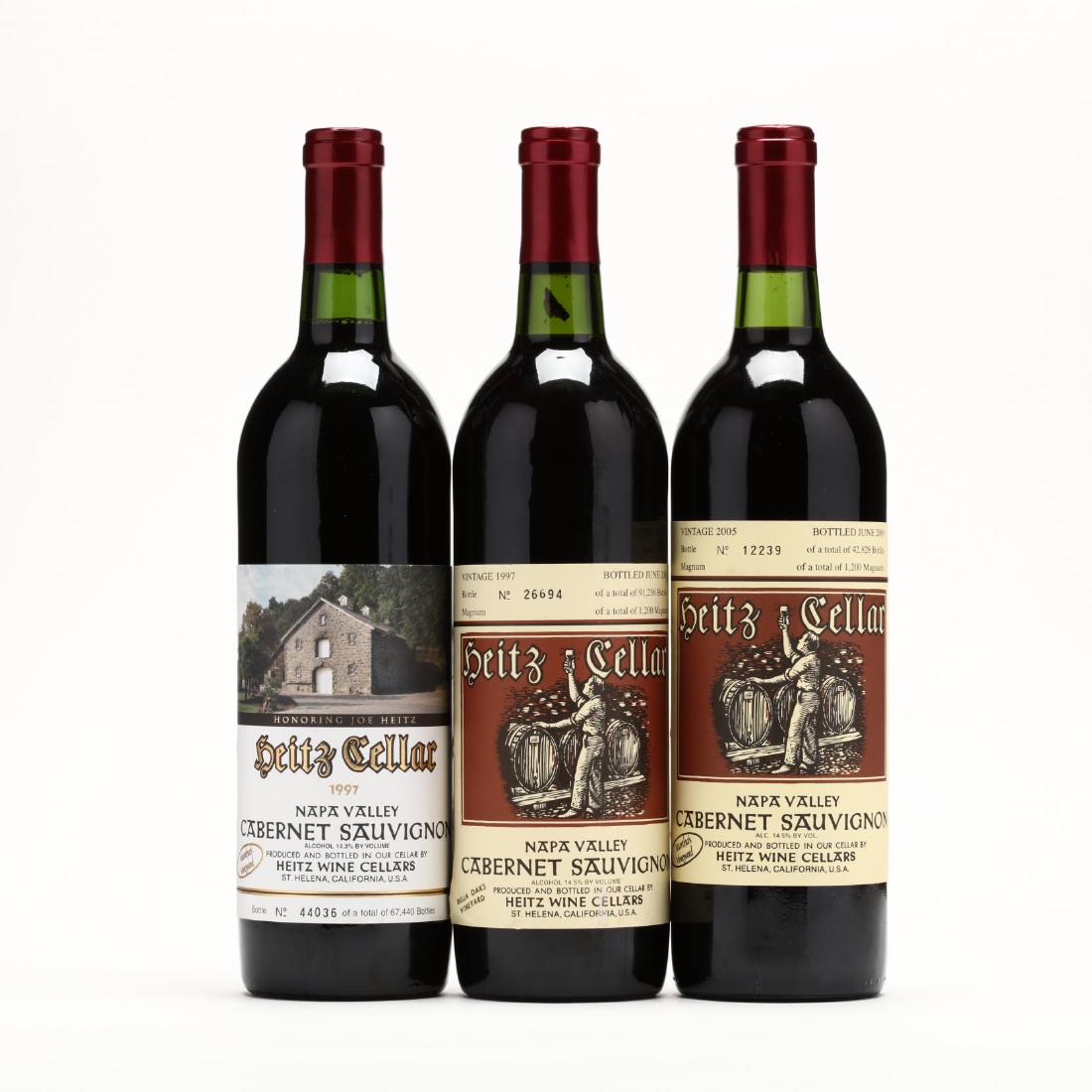 1997 & 2005 Heitz Cellar: Vintage 1997, Heitz Cellar, Martha's Vineyard, into neck (1 750 ml) Vintage 1997, Heitz Cellar, Bella Oaks Vineyard, bn (1 750 ml) Vintage 2005, Heitz Cellar, Martha's Vineyard, into neck (1 750 ml) A