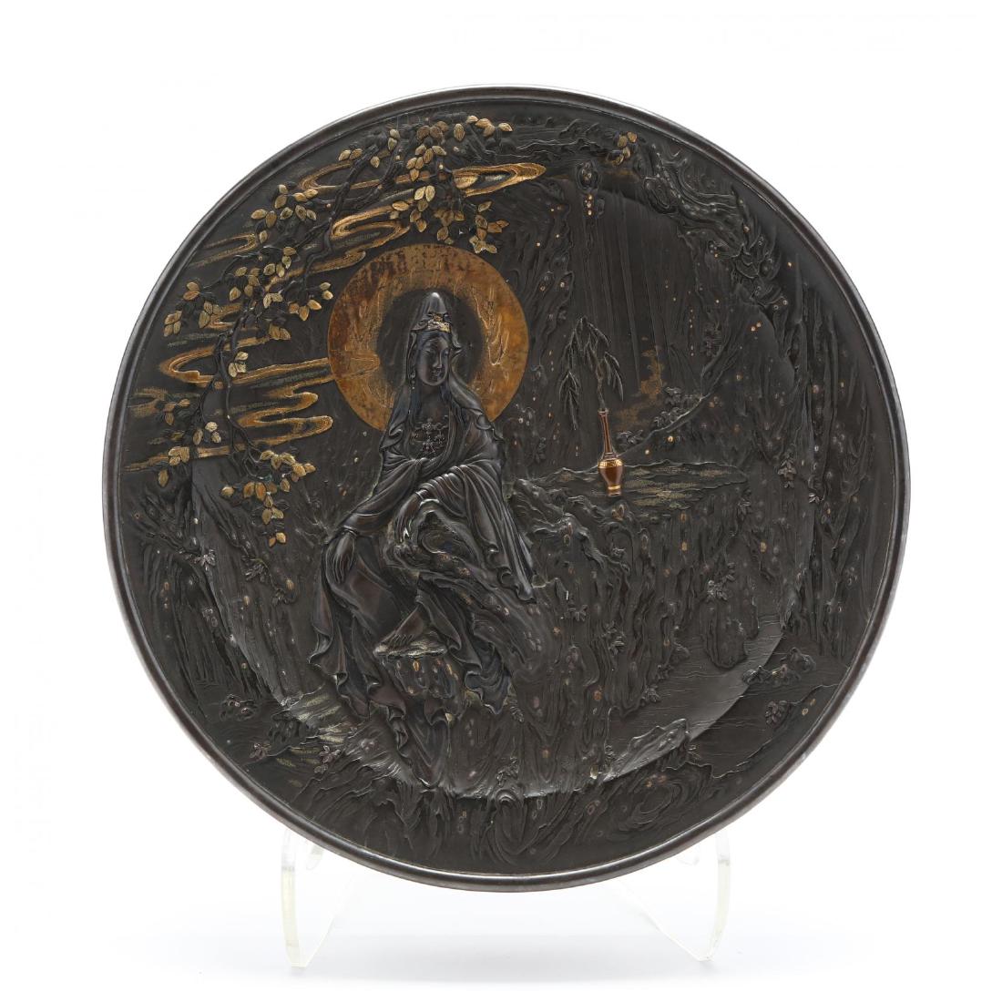 A Bronze and Mixed Metals Circular Box with Bodhisattva (1 of 4)