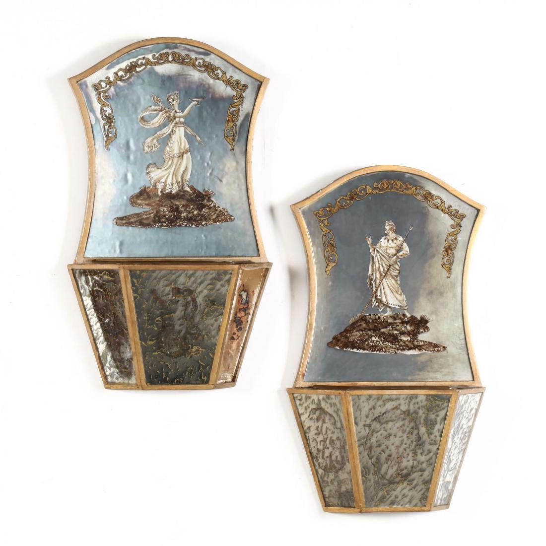 Pair of Italian Mirrored Wall Pockets (1 of 3)