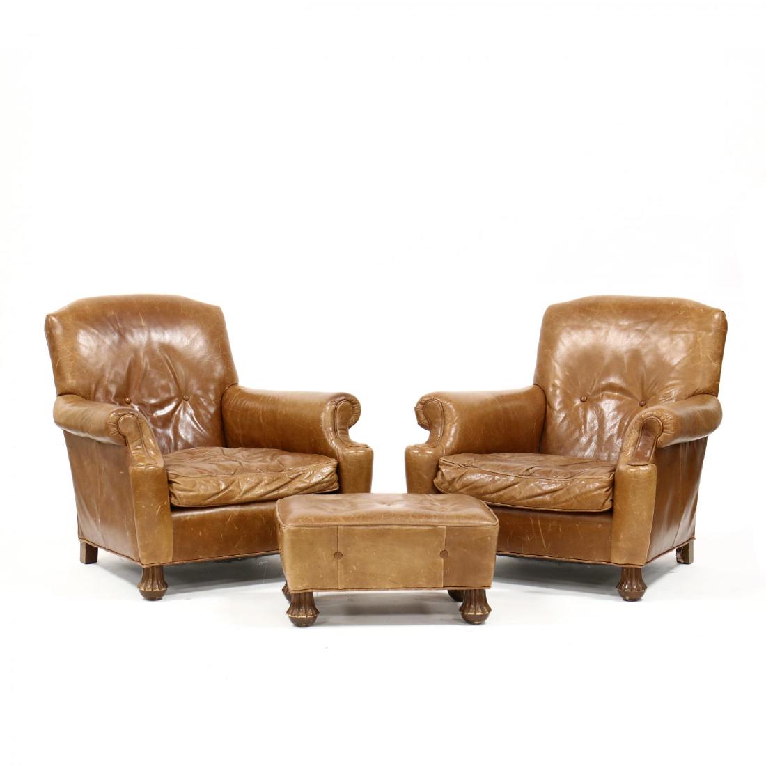 ABC Carpet & Home, Pair of Leather Club Chairs and (1 of 3)