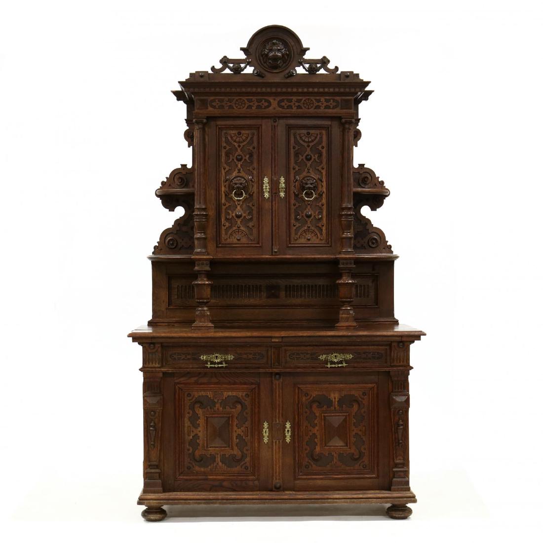 Antique German Carved Oak Court Cupboard (1 of 5)