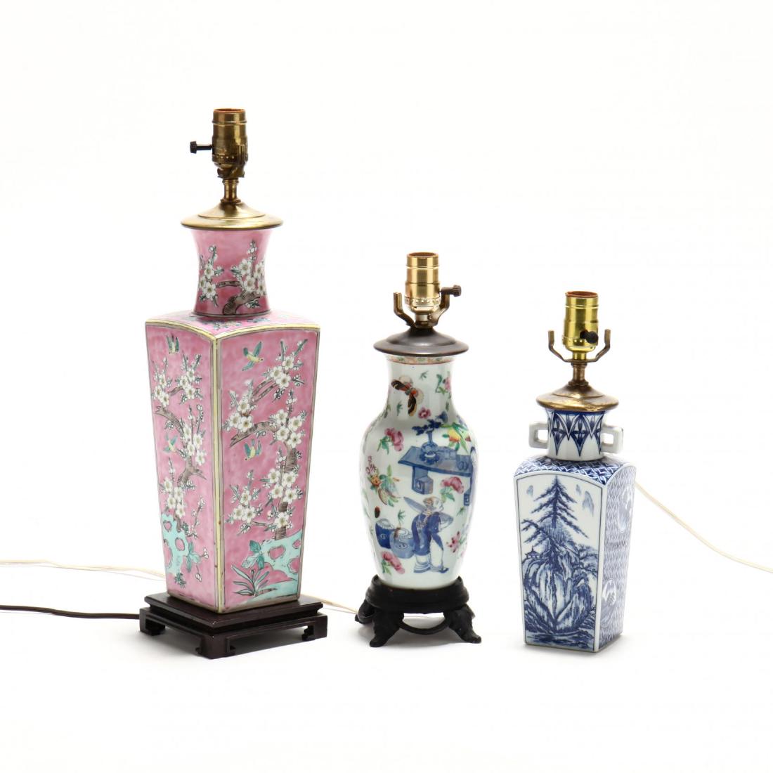 Three Chinese Export Porcelain Table Lamps (1 of 2)