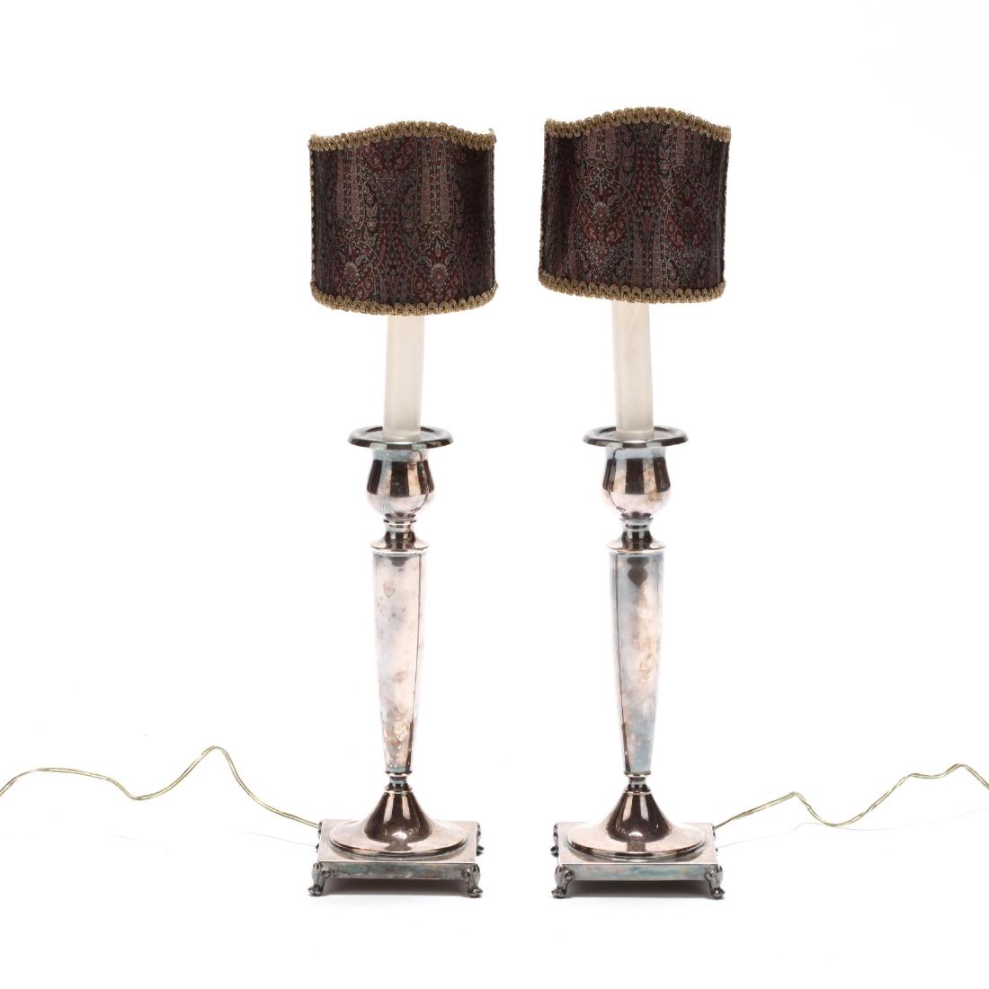 Crescent, Pair of Silverplate Candlestick Mantle Lamps (1 of 3)