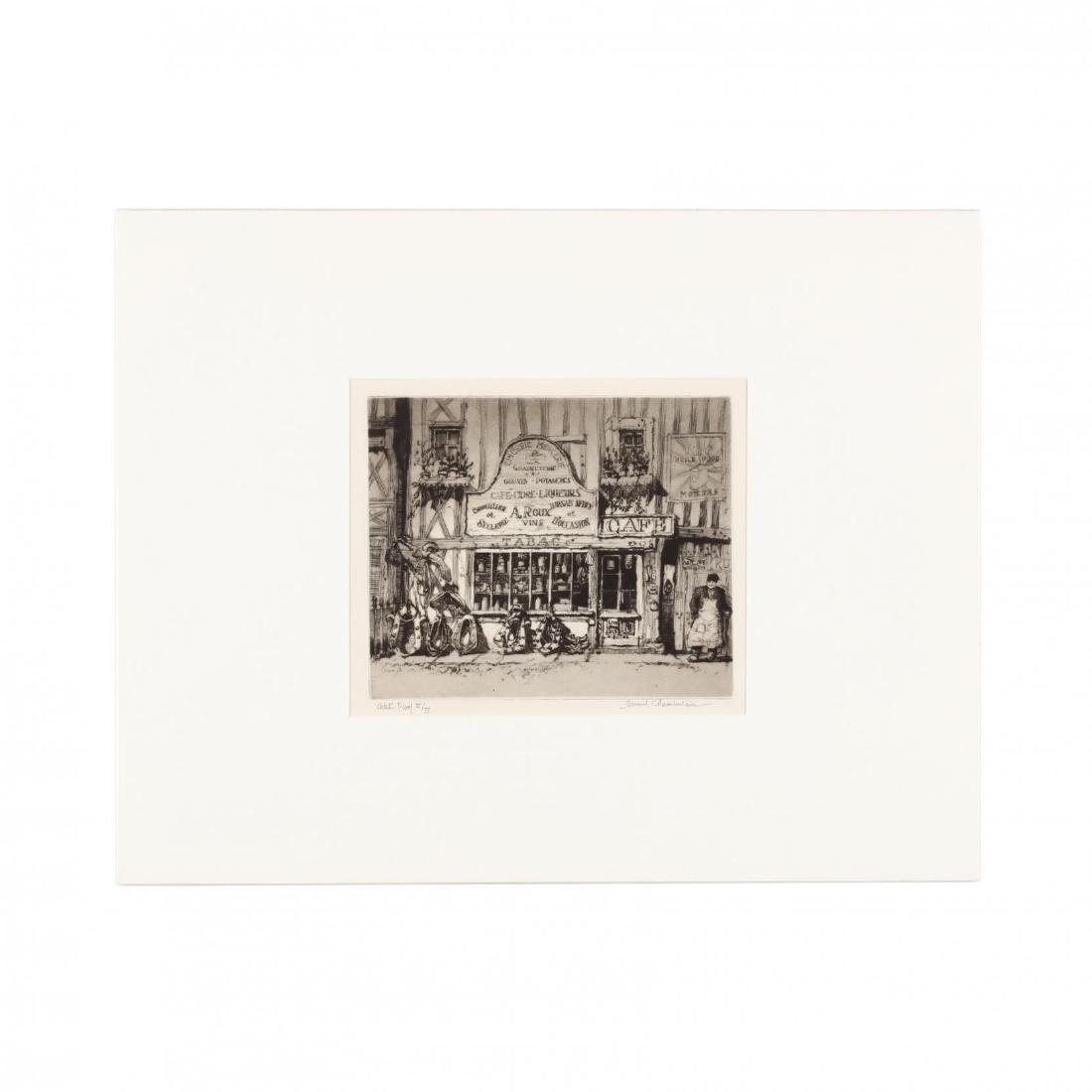 Samuel Chamberlain (American, 1895-1975), Harness Shop: drypoint, signed and marked "Artist's Proof III/IV" in pencil lower margin aside from the edition of 50, matted, unframed. Platemark 5 x 6 in.; DOA 11 x 14 1/4 in. Collection of Mr. & Mrs. Steve Dent,