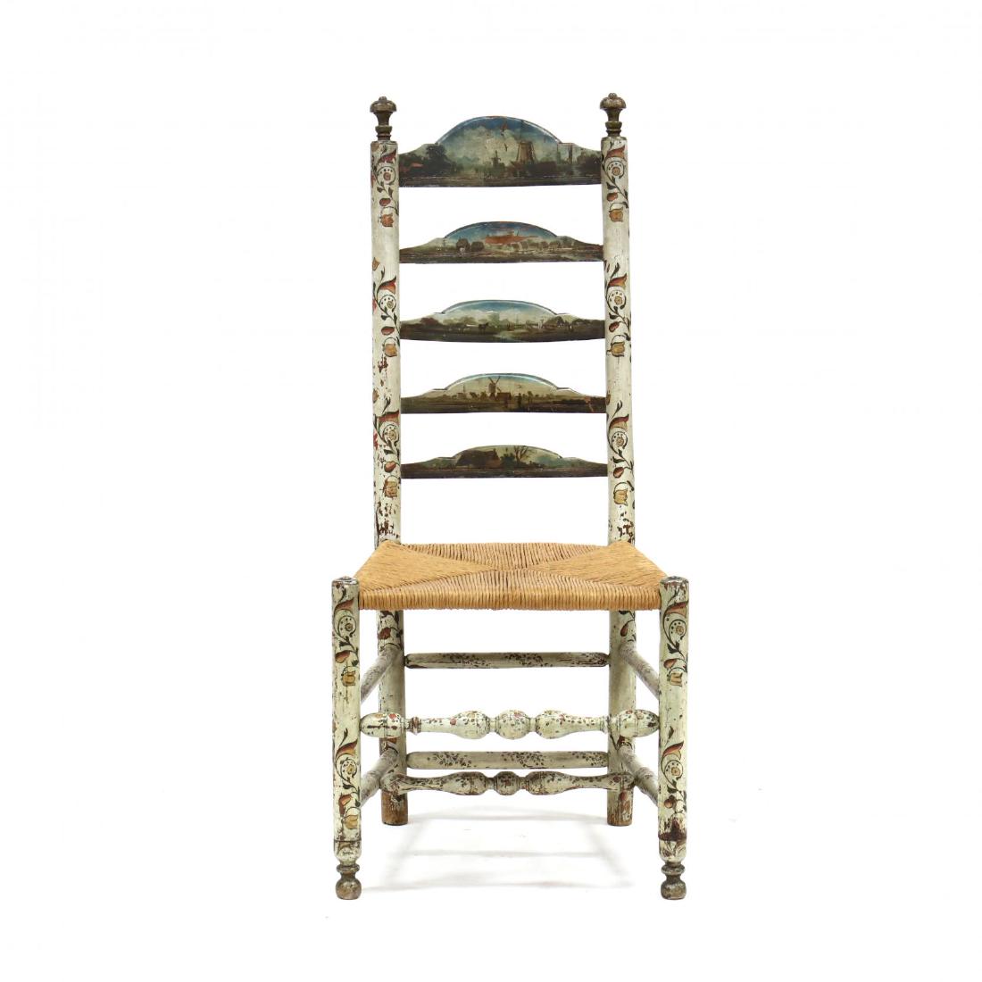Dutch Antique Painted Ladderback Chair