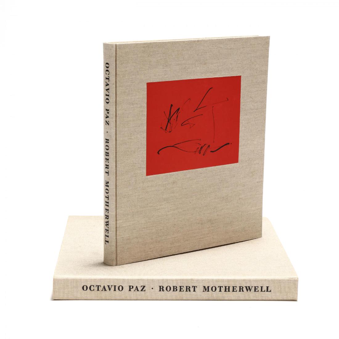 Robert Motherwell (American, 1915-1991), Three Poems: the complete book with 27 original lithographs by Motherwell on chine-appliquÃ©, signed in pencil on the justification page by Motherwell and Paz, numbered 93 out of 750 in pencil, published by the 