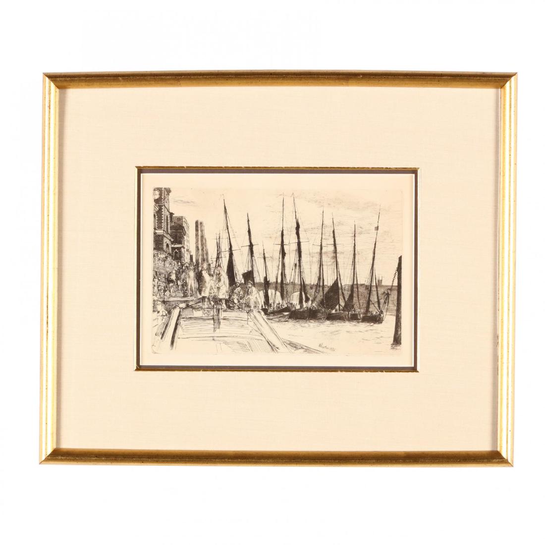 James Abbott McNeill Whistler (American, 1834-1903),: etching on laid paper, signed and dated 1859 in the plate lower right, wide (full?) margins, matted and presented in giltwood frame. Platemark 6 x 9 in.; Sheet Size 9 5/8 x 12 in.; DOA 14 x 16 7/8 in.
