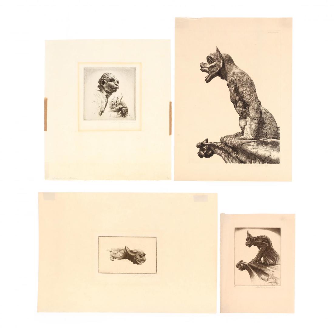 John Taylor Arms (American, 1887-1953), Four Gargoyle: to include "A Gargoyle, Lincoln Cathedral" (1920), "Ugly Devil" (1924), "A Devil of Notre Dame" (1929), and "Une ChimÃ¨re" (1947), each pencil signed lower left, three also numbered, unframed. Plate