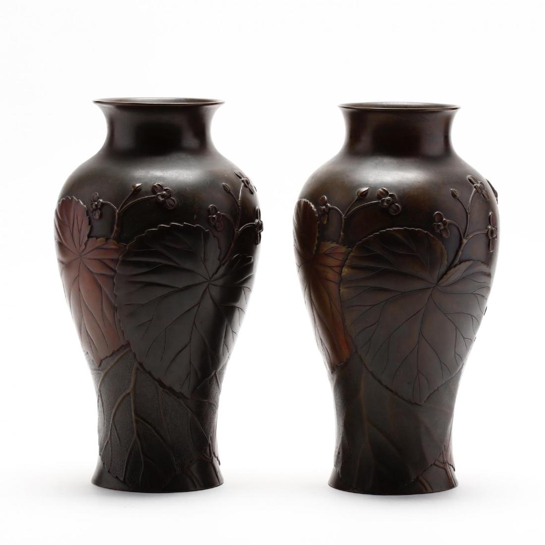 A Pair of Japanese Bronze Vases by Yoshinobu (1 of 7)