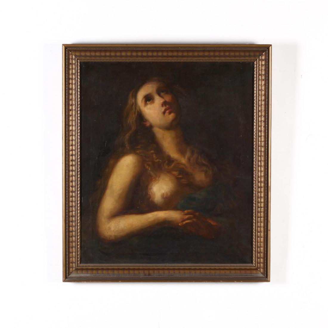 after Guido Reni (Italian, 1575-1642), The Penitent: oil on canvas, unsigned, 19th century, presented in a later gilt frame. DOA 34 x 29.75 in. From the Collection of the late Nicholas Ellis, New York, NY Additional high-resolution photos are available 