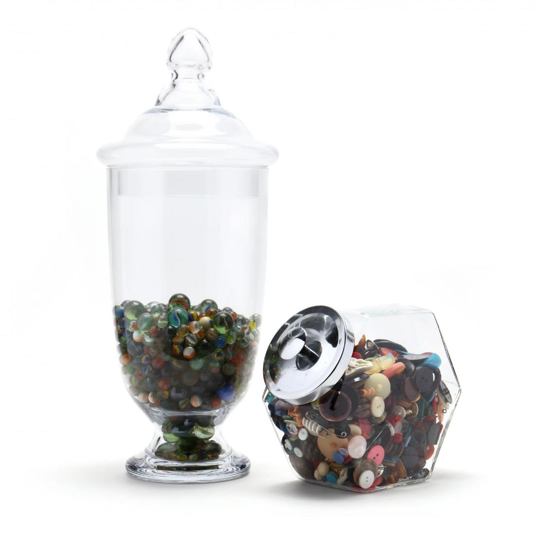 Two Glass Jars with Vintage Buttons and Marble (1 of 4)