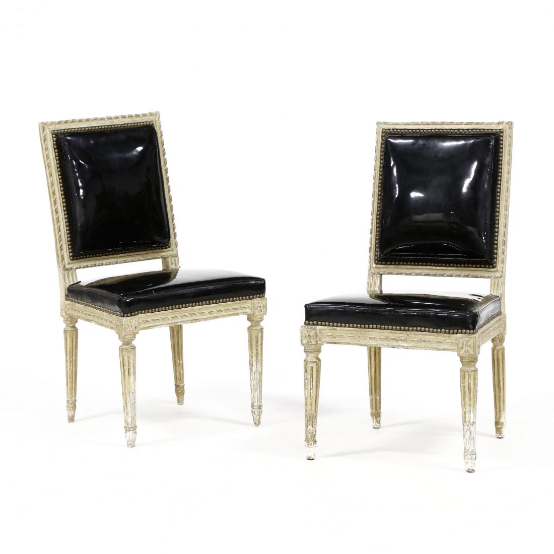 Pair of Louis XVI Style Carved and Painted Side Chairs (1 of 4)