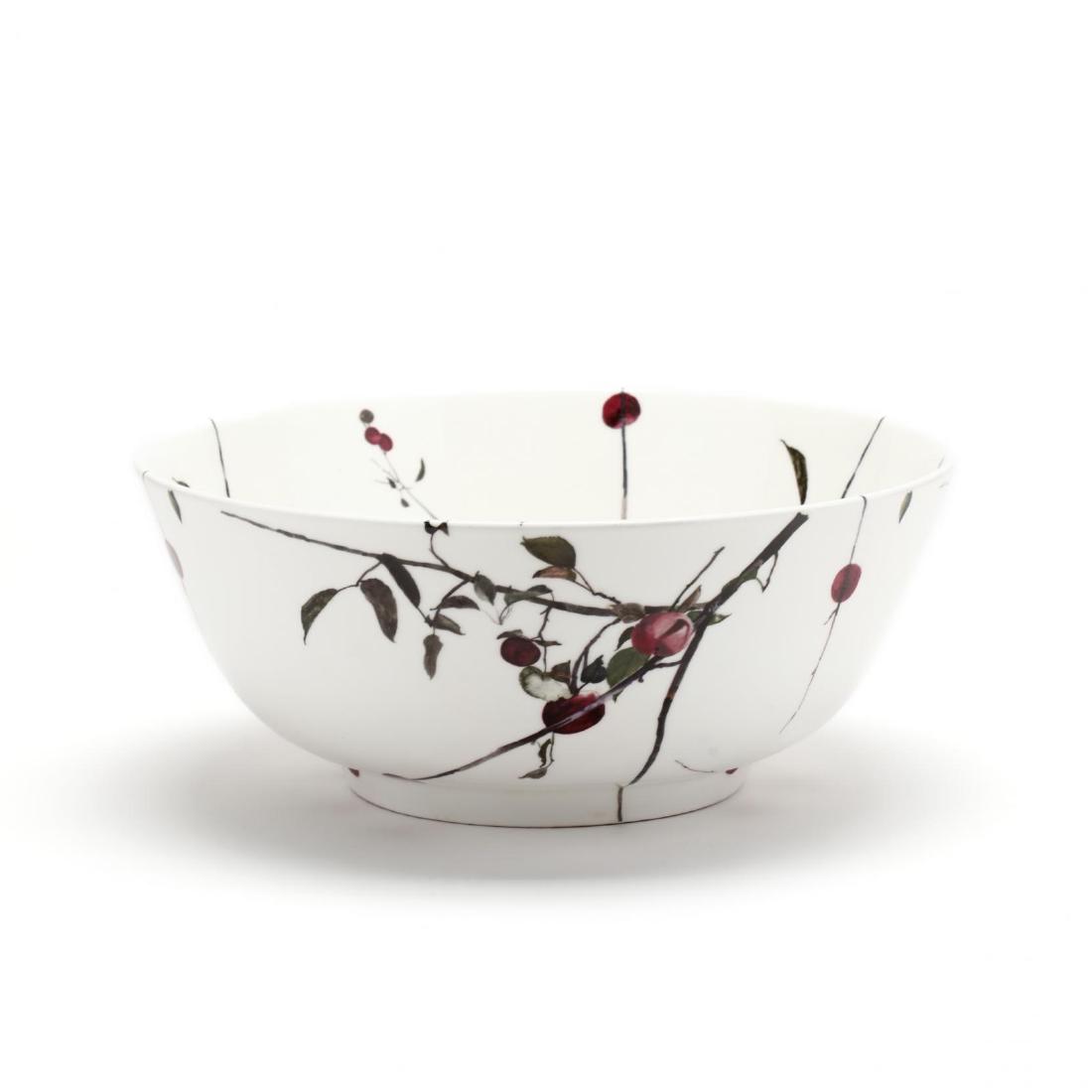The Wyeth Bowl by Royal Doulton: 1973, transfer decorated crabapple tree branch design by Andrew Wyeth for the Franklin Mint, marked, and with certificate of authenticity. 5.5 x 13 in diameter Additional high-resolution photos are a