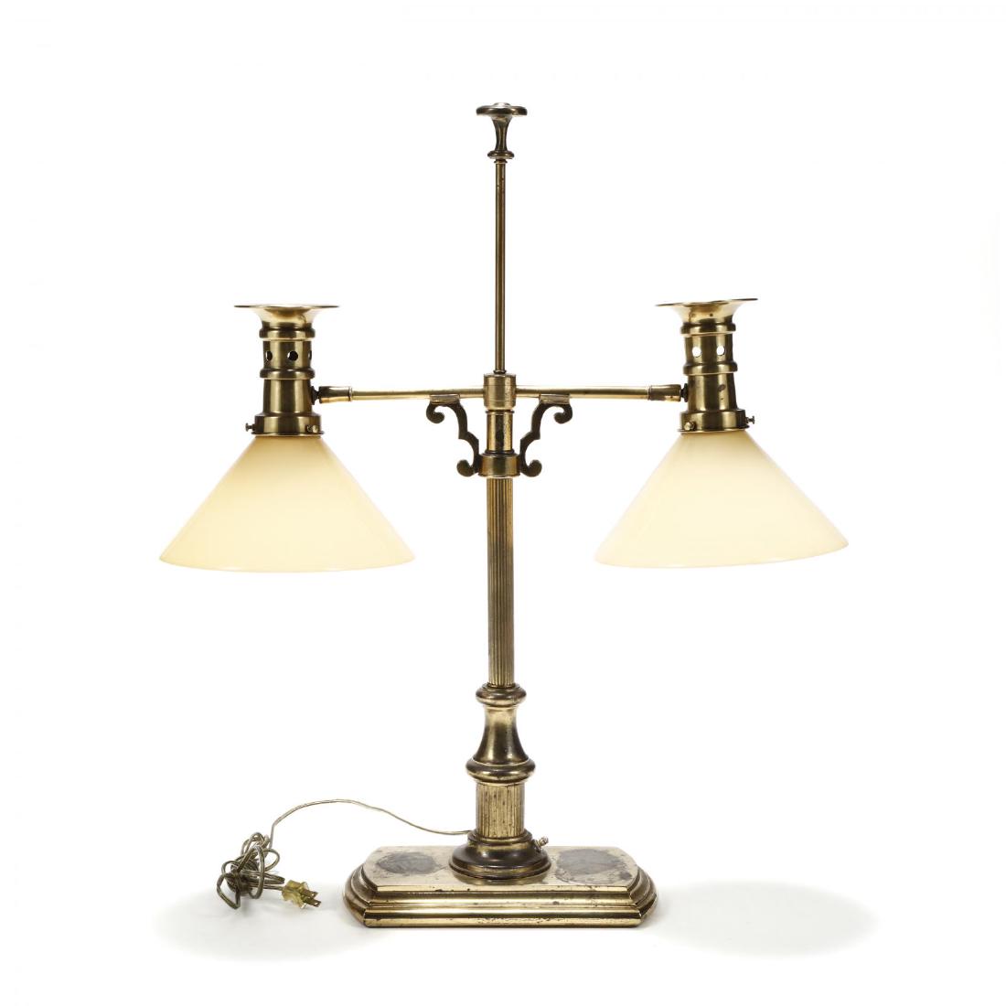 Ethan Allen, Two Light Brass Student Lamp (1 of 4)