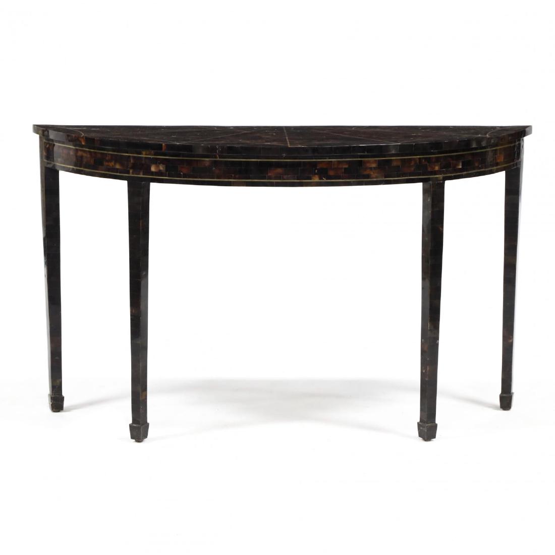 Maitland Smith, Faux Tortoiseshell Demilune Table (1 of 3)