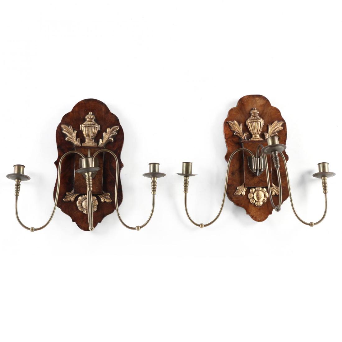 A Pair of Georgian Style Burlwood Wall Sconces (1 of 4)