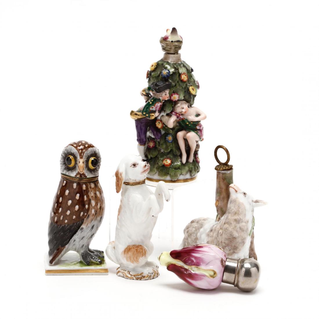 Four Porcelain Scent Bottles and an Owl Form Bottle (1 of 8)