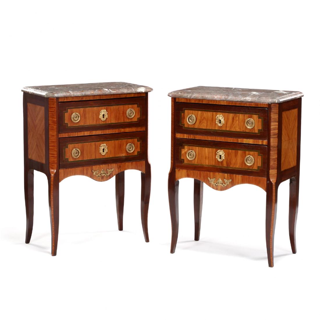 Pair of Louis XV Marble Top Inlaid Side Stands (1 of 5)