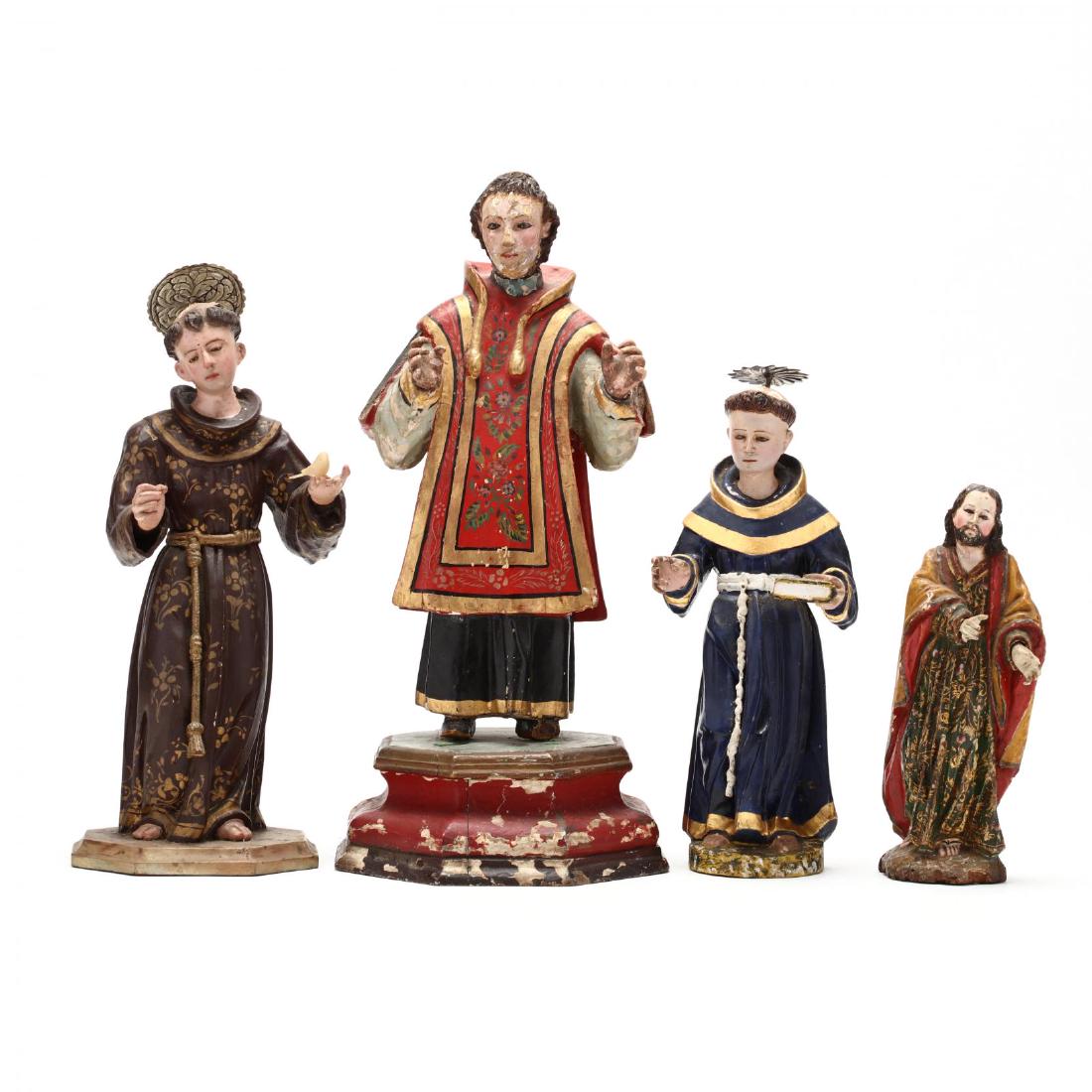 Four Antique Polychrome Wood Carvings of Saints (1 of 7)