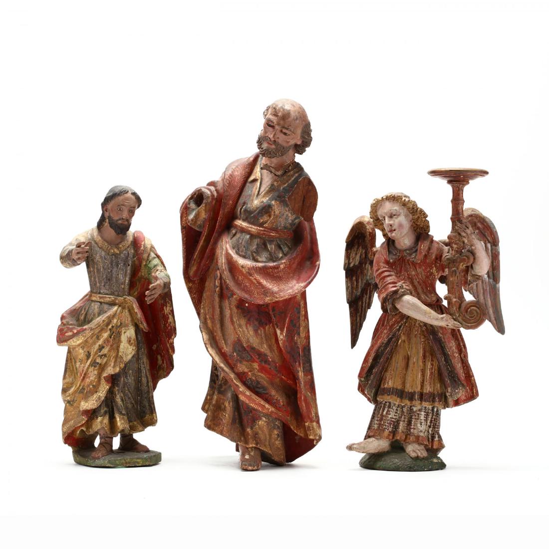 Three Antique Polychrome Wood Carvings of Religious (1 of 6)